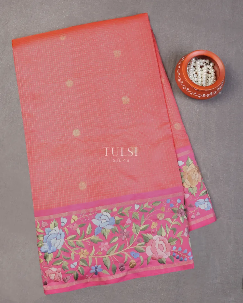 Peach Kanjivaram Silk Embroidery Saree T658168-image