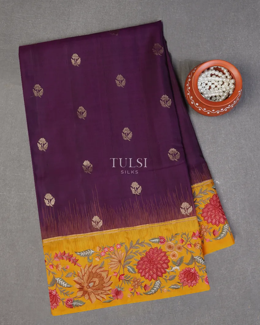 Purple Soft Silk Embroidery Saree T655287-image