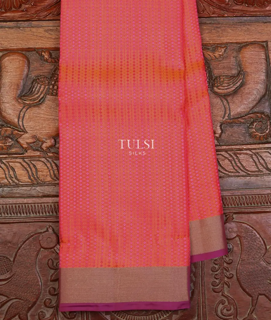 Orangish Pink Soft Silk Saree T661327-image