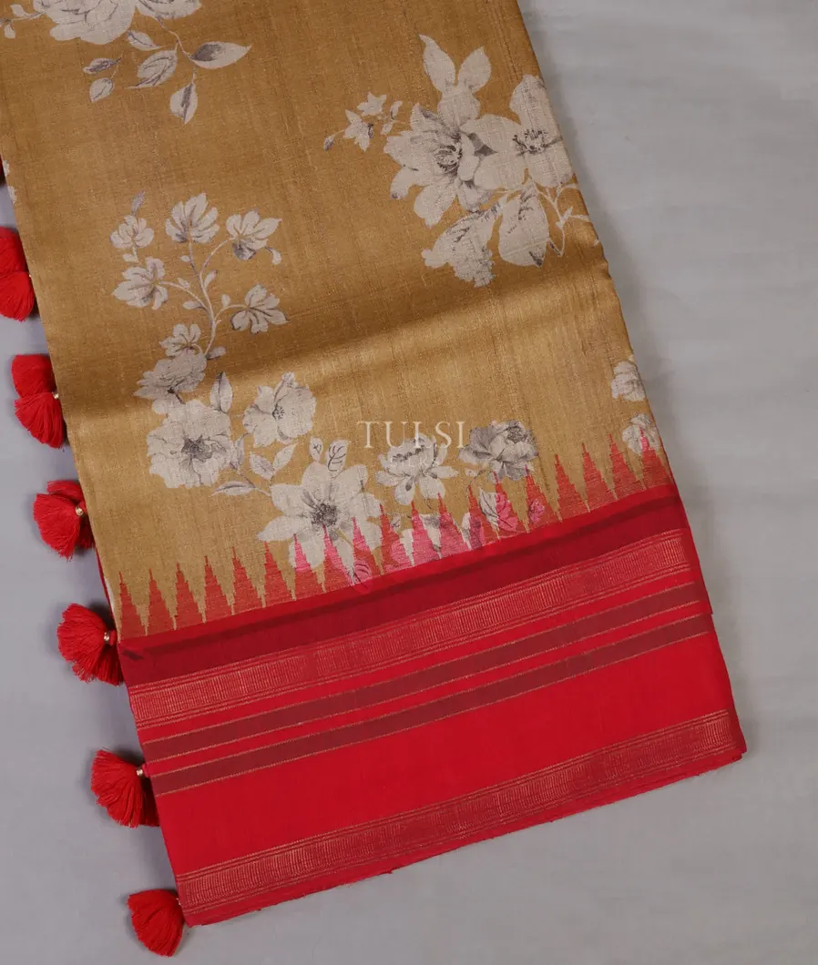 Beige Tussar Printed Saree T662875-image
