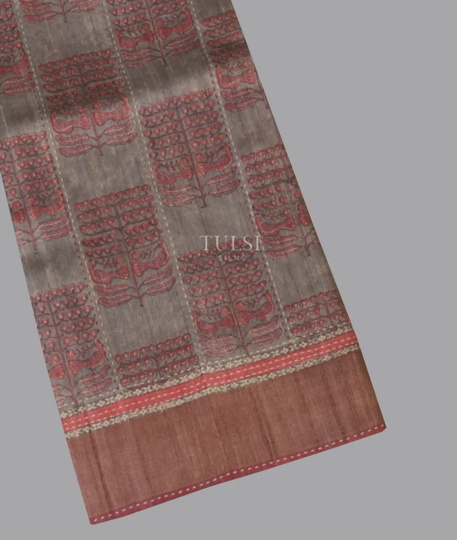 Grey Tussar Printed Saree T664310-image