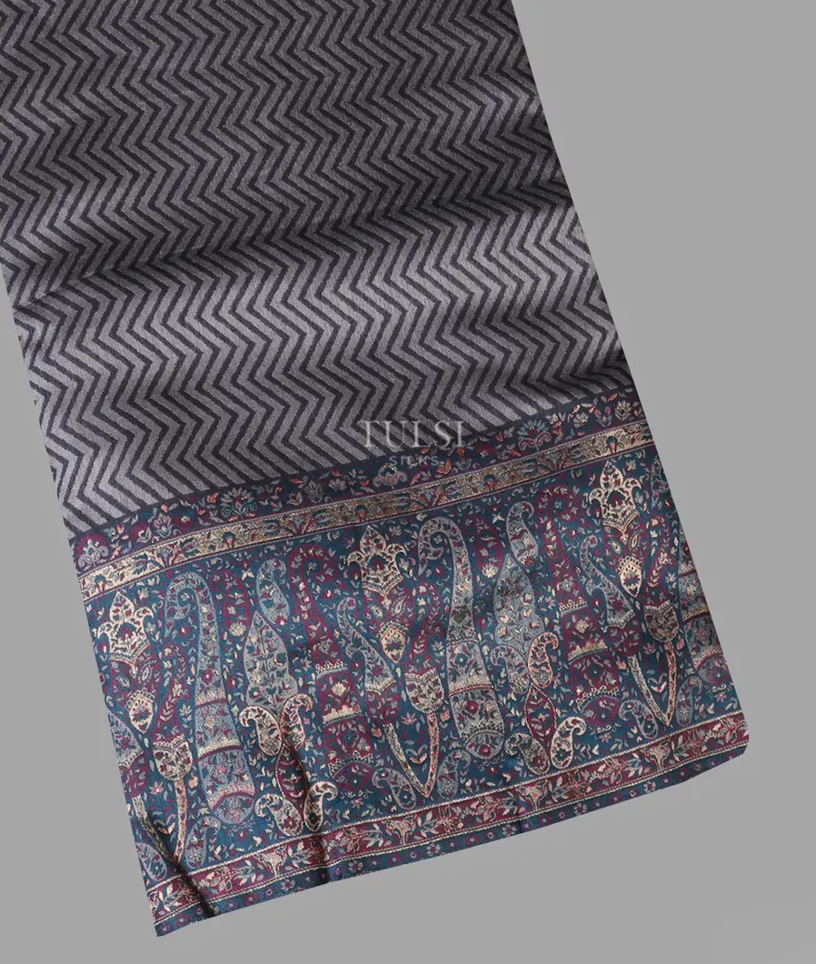 Bluish Grey Kashmir Kani Silk Saree T662480-image