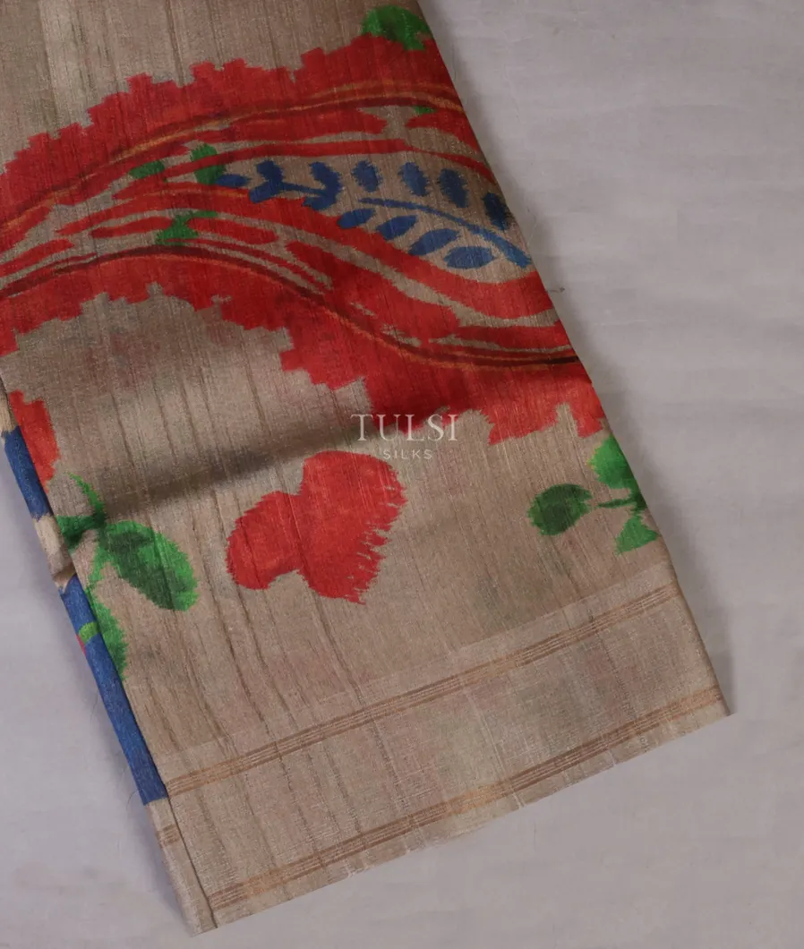 Grey Tussar Printed Saree T571027-image