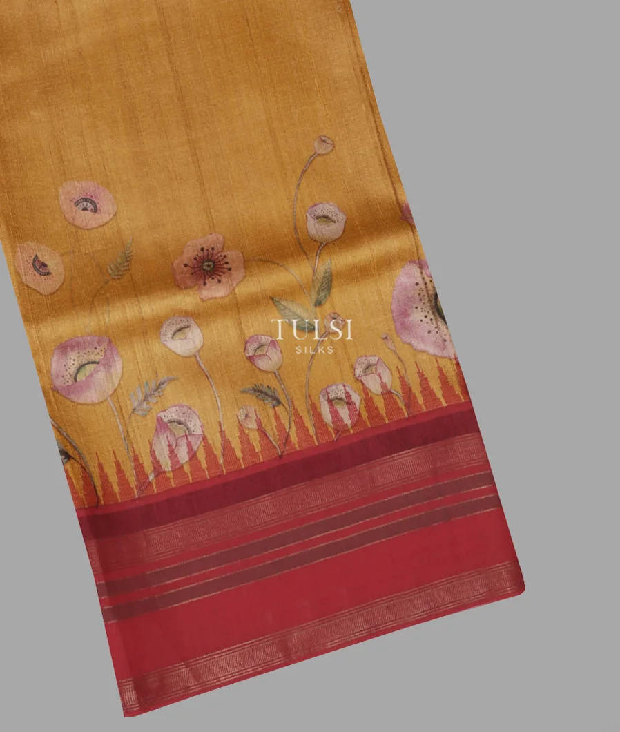 Yellow Tussar Printed Saree T662905-image