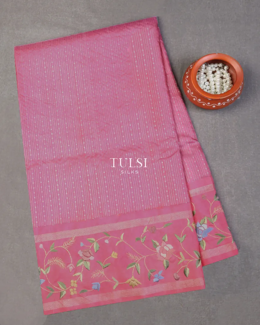 Lavender Pink Kanjivaram Silk Embroidery Saree T658161-image
