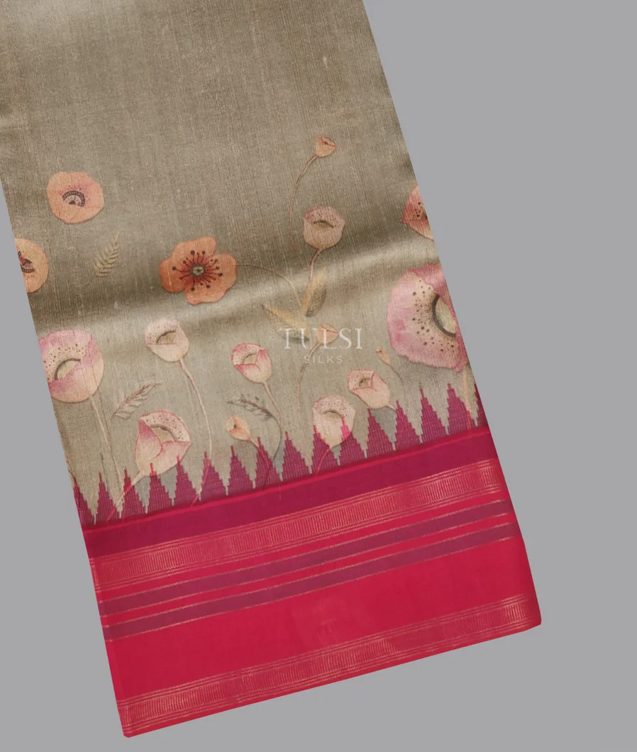 Grey Tussar Printed Saree T662903-image