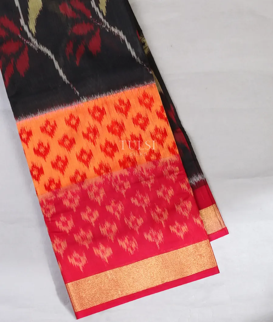 Black Pochampalli Silk Cotton Saree T650385-image