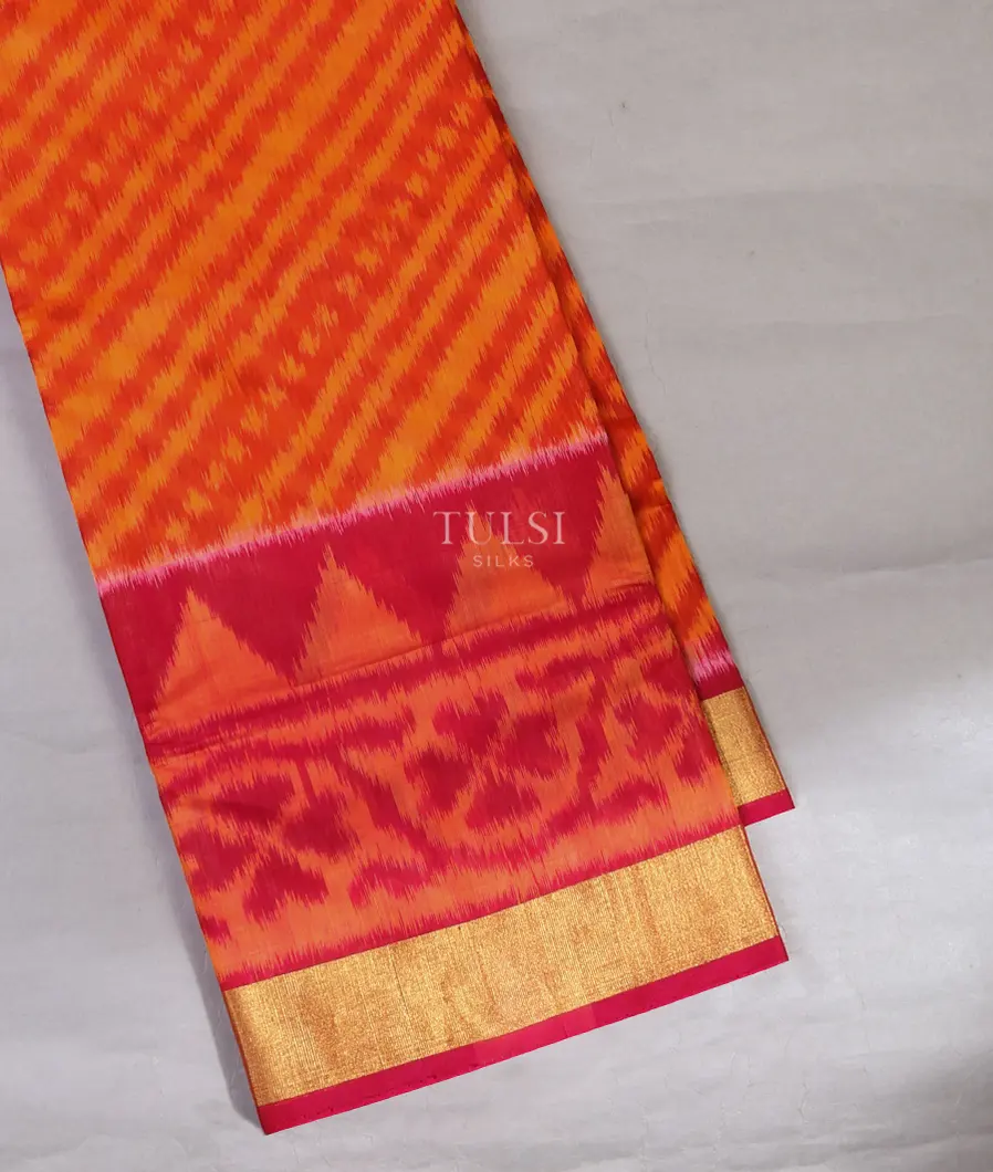Rust and Orange Pochampalli Silk Cotton Saree T650387-image