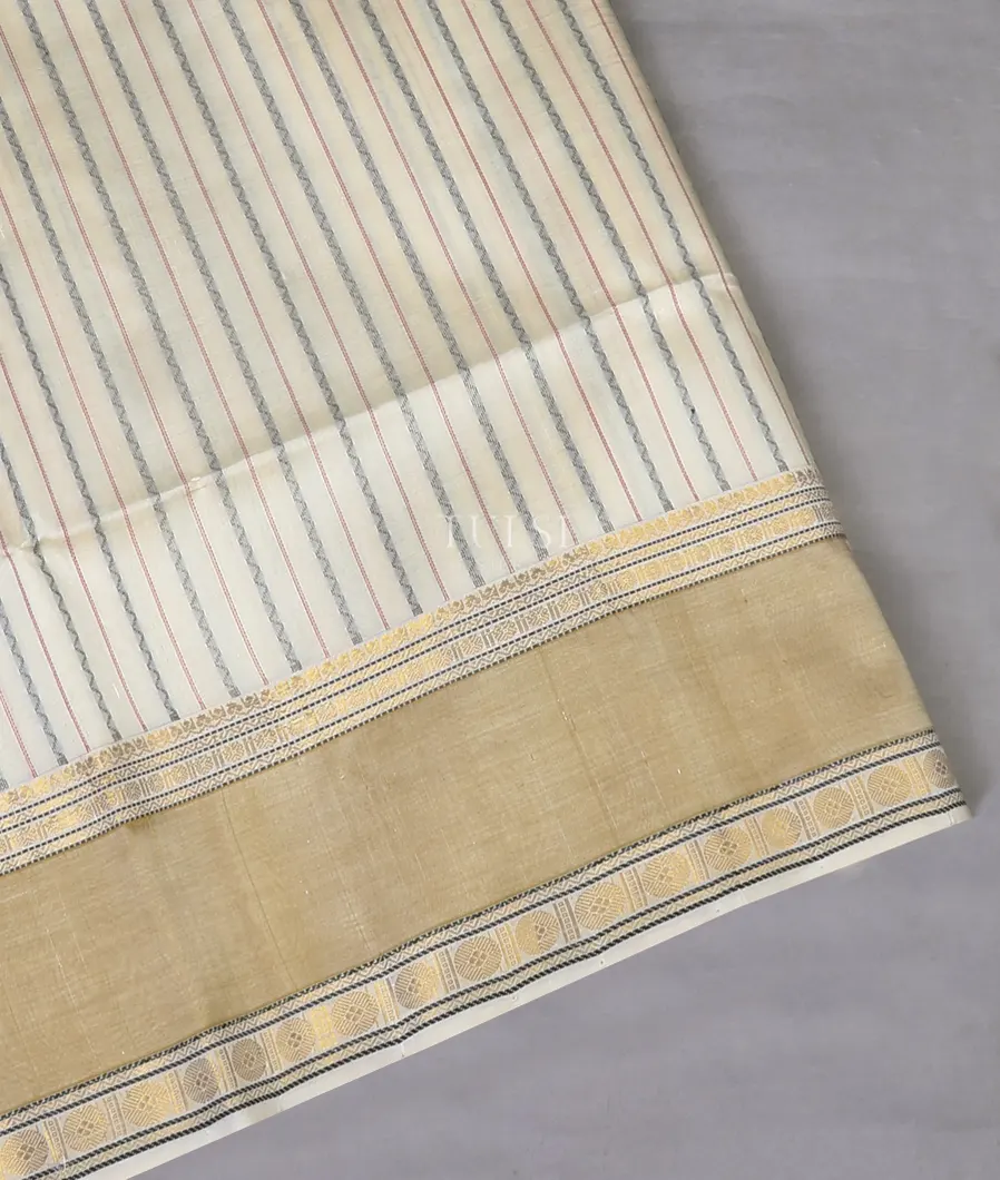 Off-White Silk Cotton Saree T664477-image
