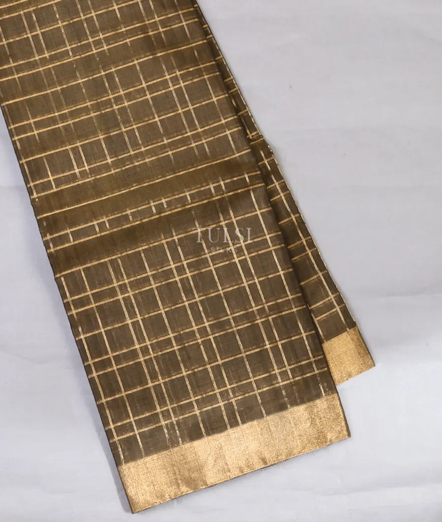 Dark Khaki Grey Silk Cotton Saree T661025-image