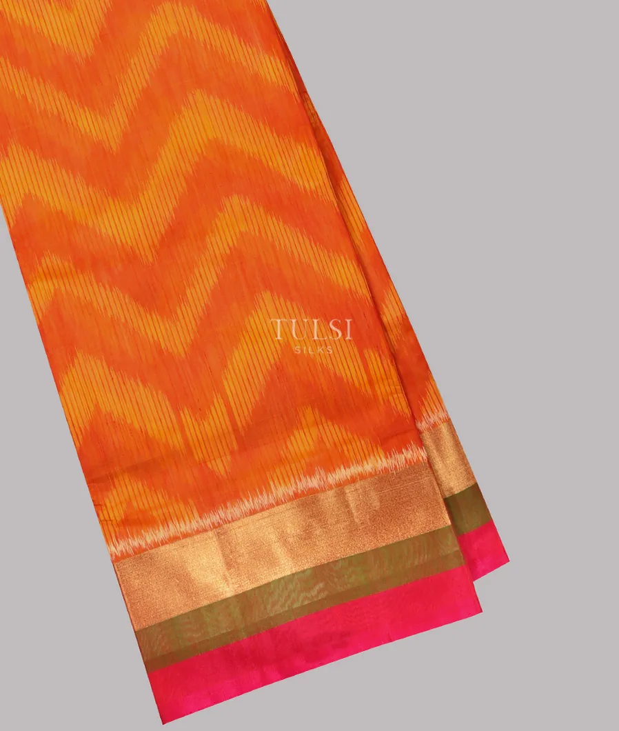 Orangish Yellow Pochampalli Silk Cotton Saree T650416-image