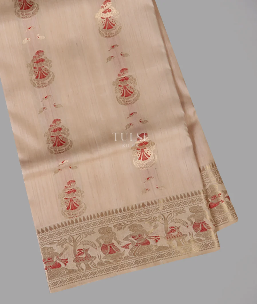 Beige Baluchari Silk Saree With Raw Silk Finish T594437-1-image