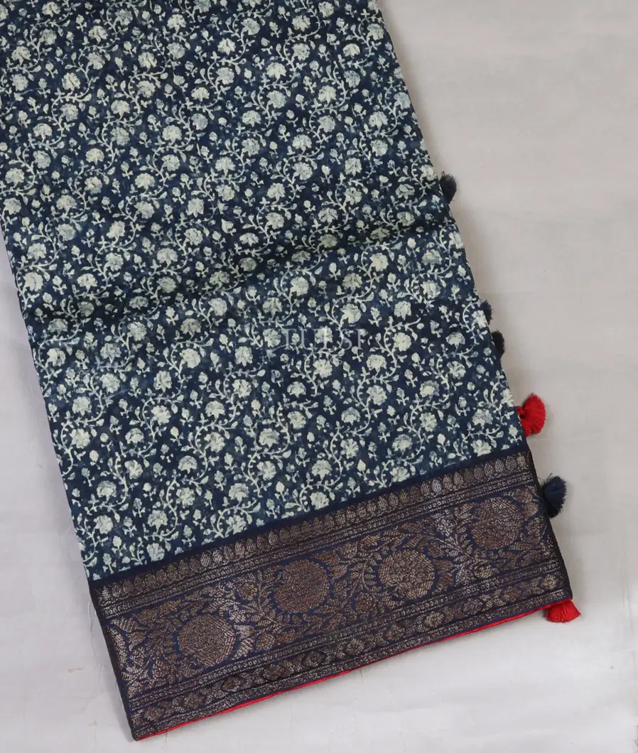 Blue Soft Printed Cotton Saree T654072-image