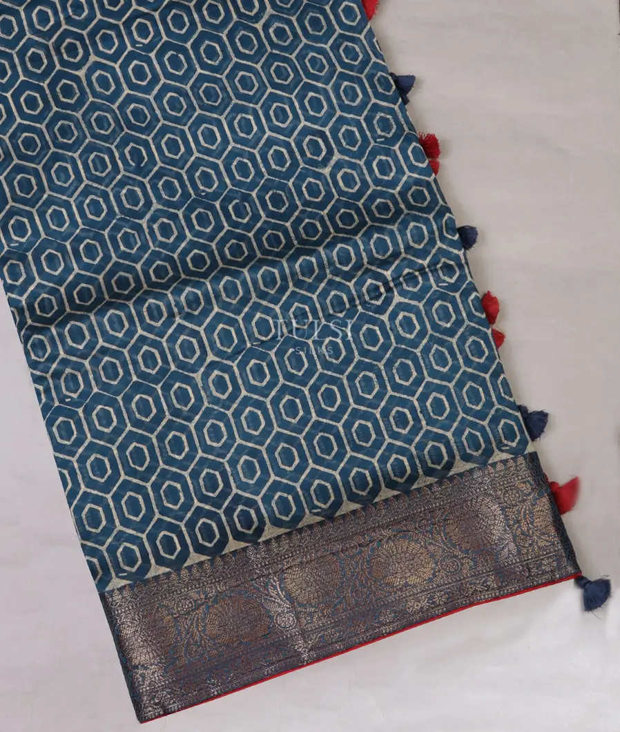 Blue Soft Printed Cotton Saree T654069-image
