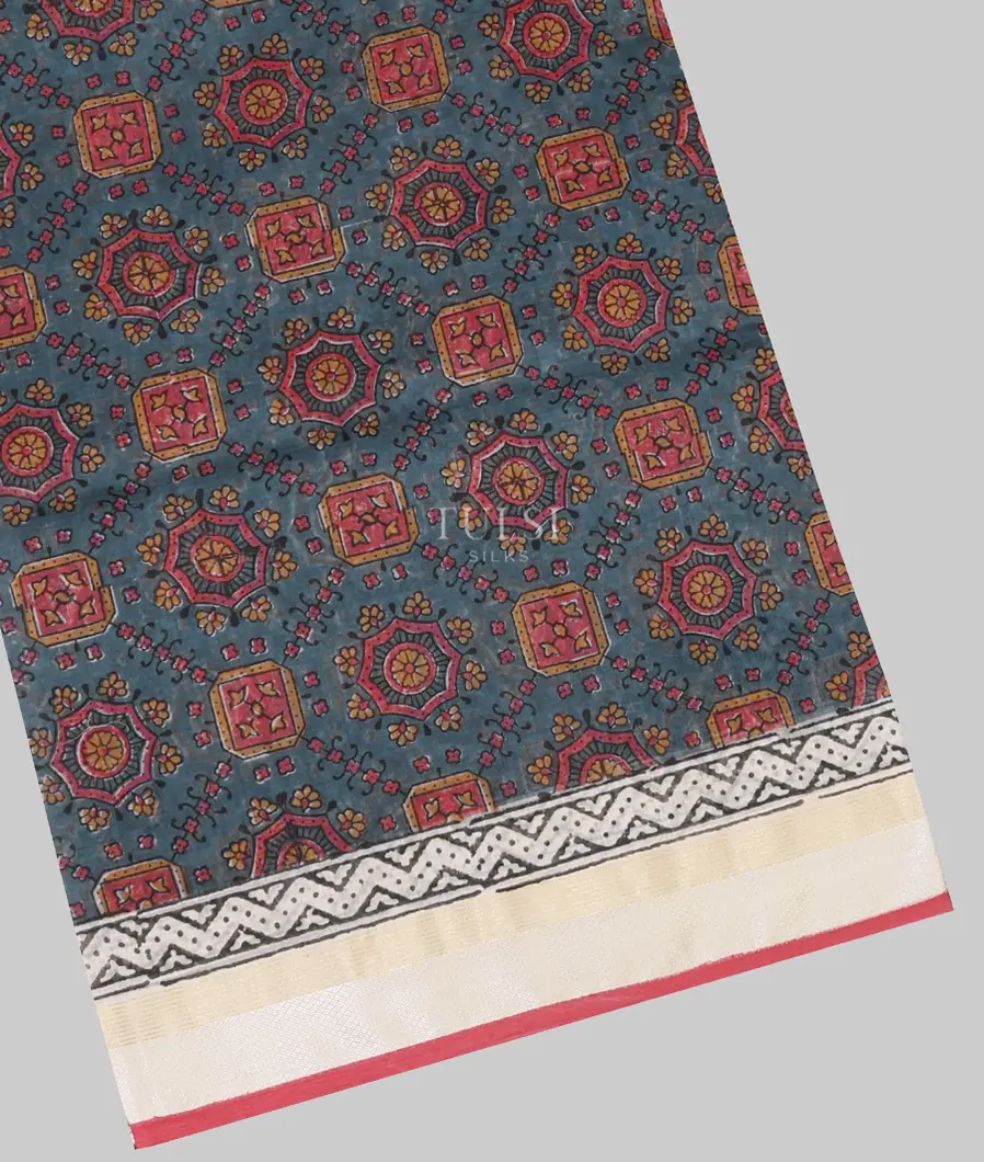 Bluish Grey Maheshwari Printed Cotton Saree T657624-image