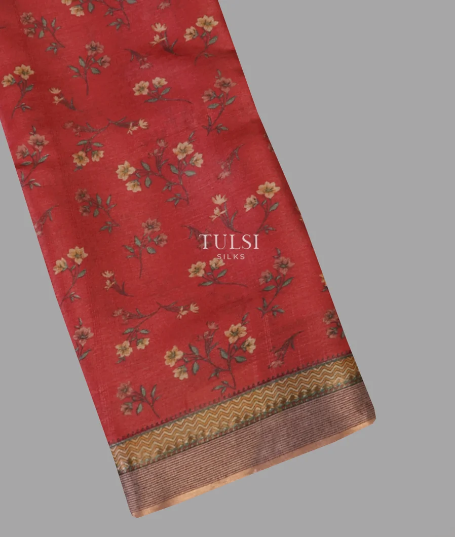 Red Tussar Printed Saree T664158-image
