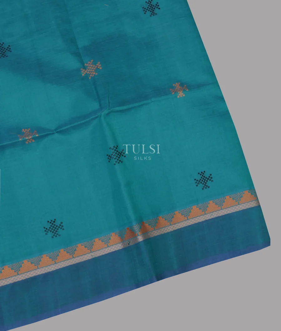 Teal Blue Silk Cotton Saree T664525-image