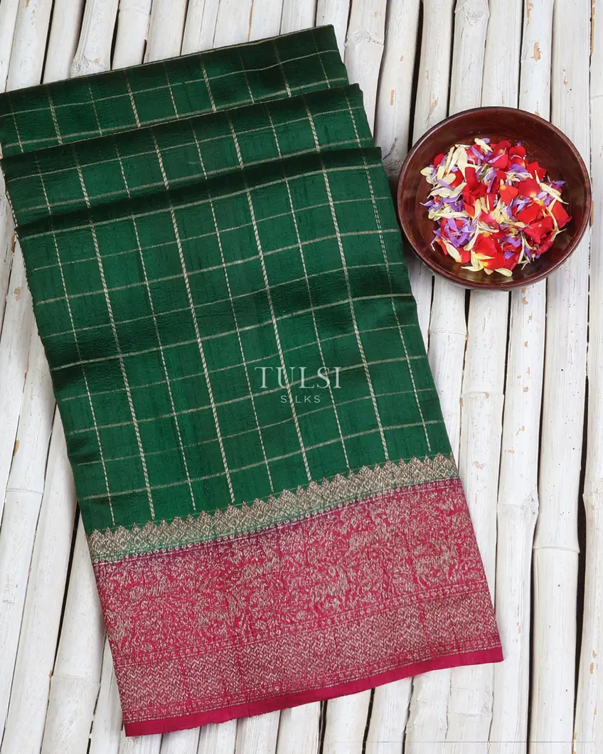 Green Banaras Tussar Saree T666452-image