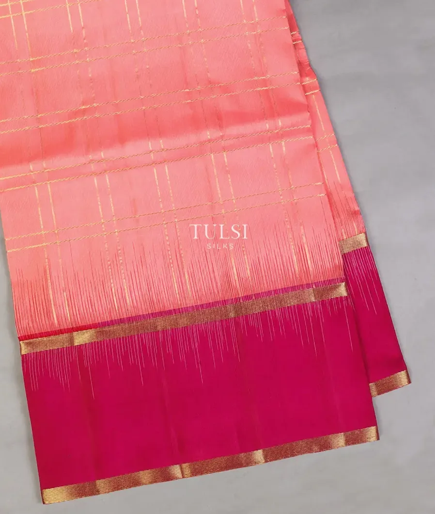 Peachish Pink Soft Silk Saree T666502-image