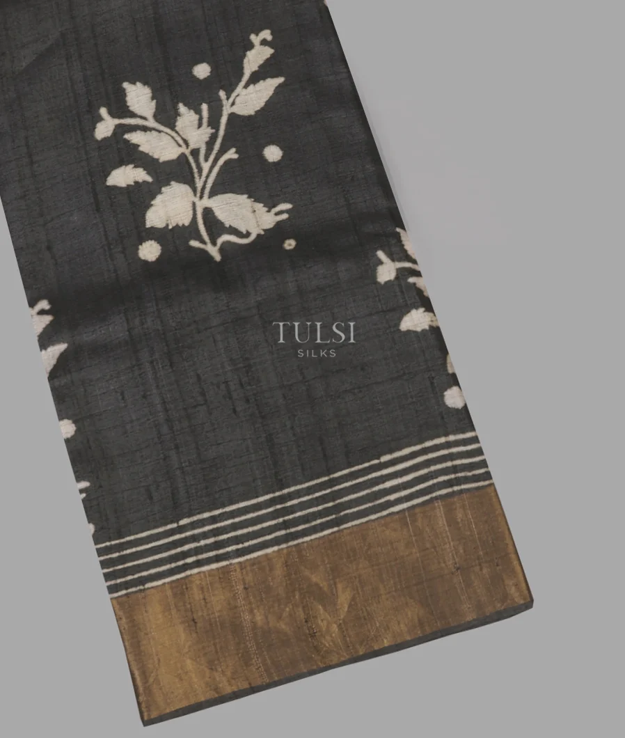 Dark Grey Tussar Printed Saree T627831-image
