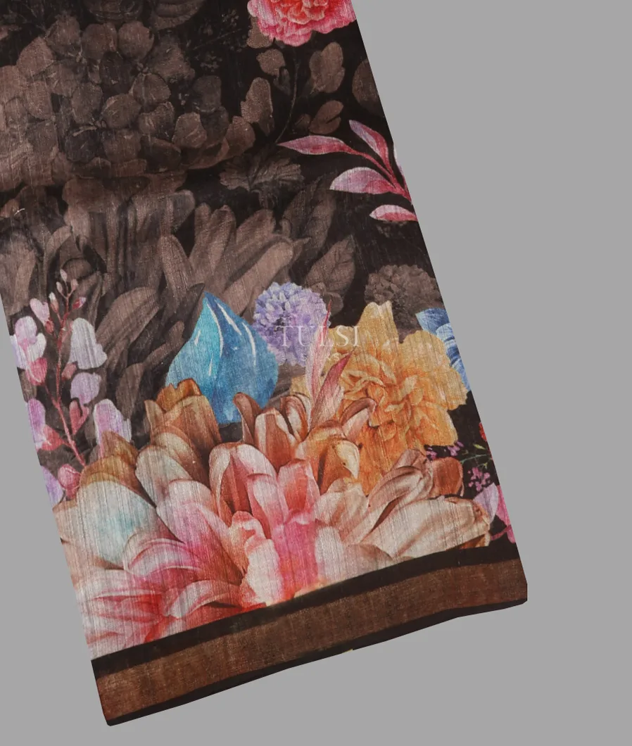 Black Tussar Printed Saree T553822-image