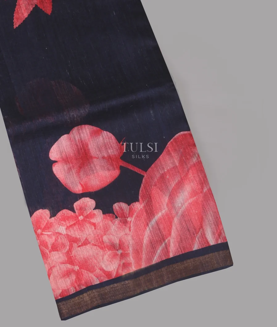 Midnight Blue Tussar Printed Saree T553825-1-image
