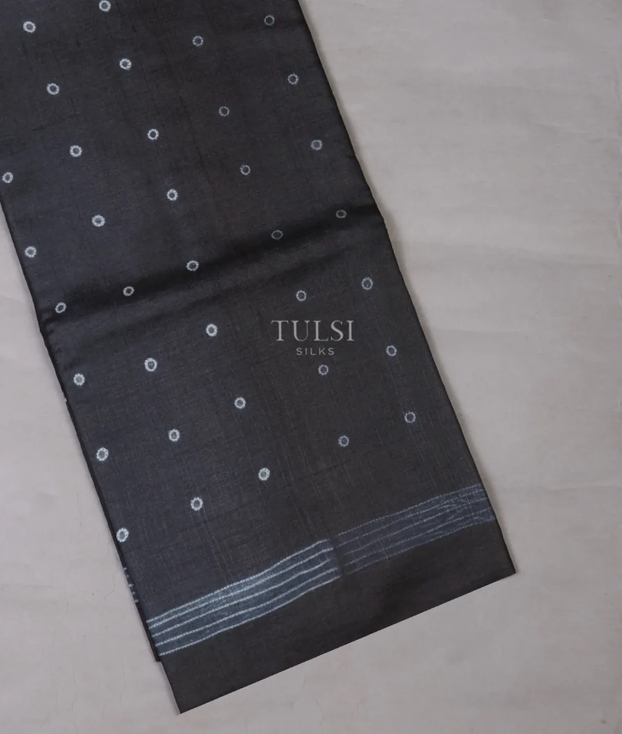 Dark Grey Tussar Printed Saree T607928-image