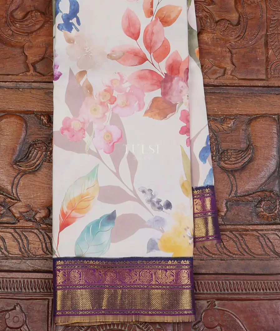 Off- White Printed Kanjivaram Silk Saree T639477-image