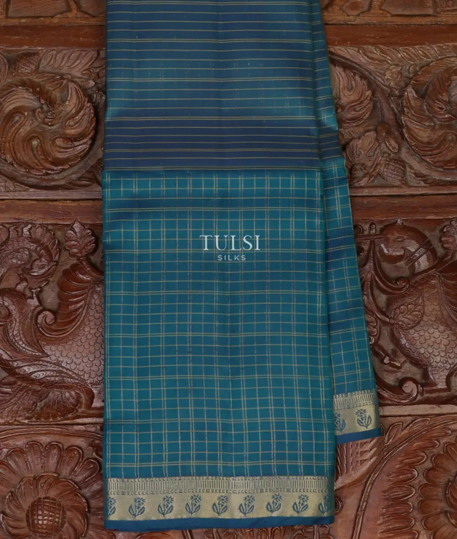 Peacock Blue Soft Silk Saree T650554-image