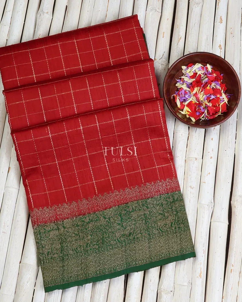 Red Banaras Tussar Saree T666448-image