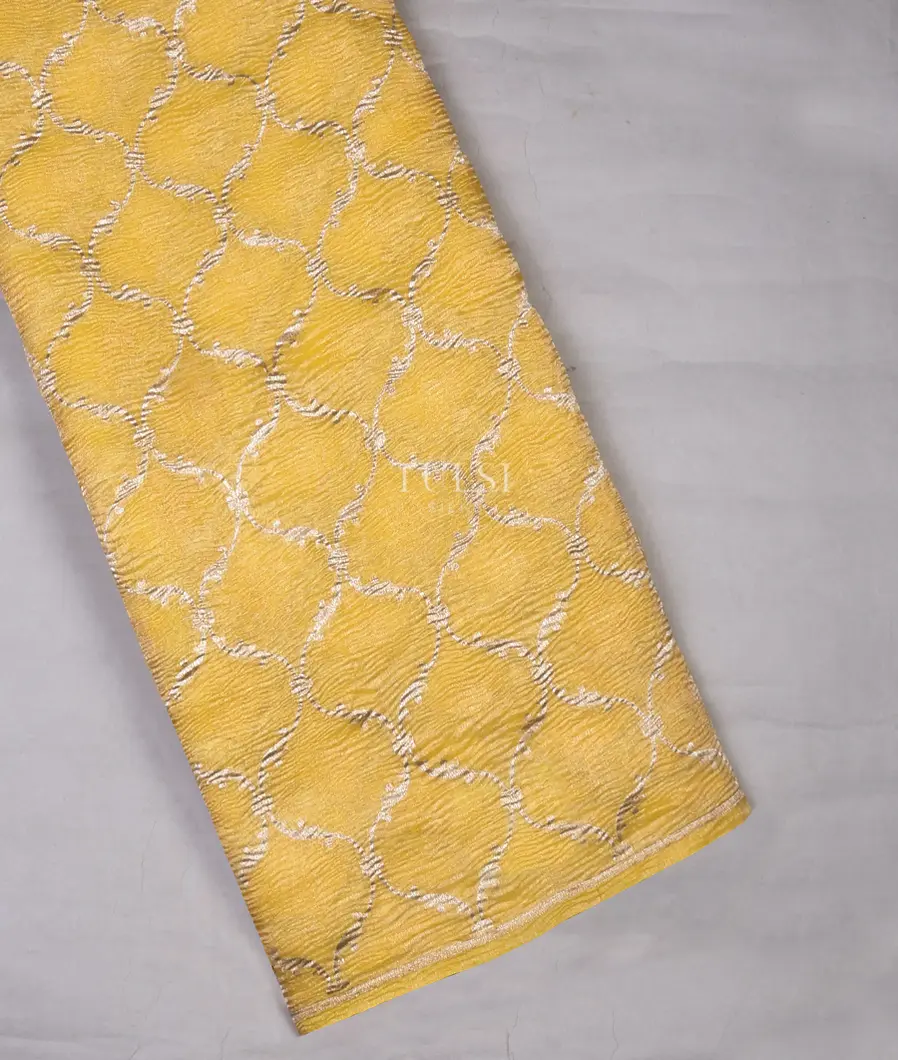 Yellow Banaras Tissue Crushed Organza Saree T658228-image