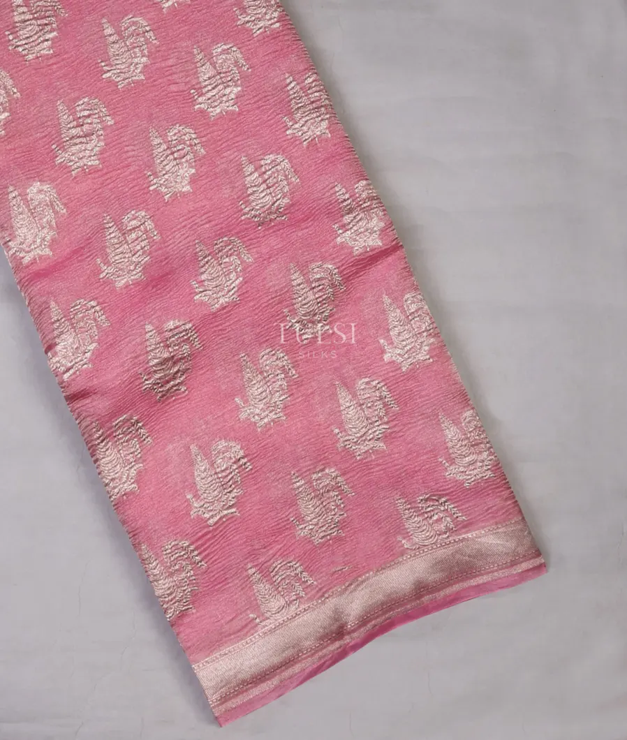 Pink Banaras Tissue Crushed Organza Saree T658217-image