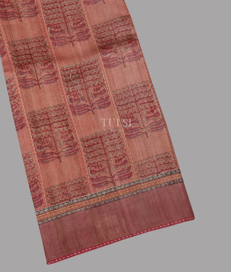 Rusty Peach Tussar Printed Saree T664305-image