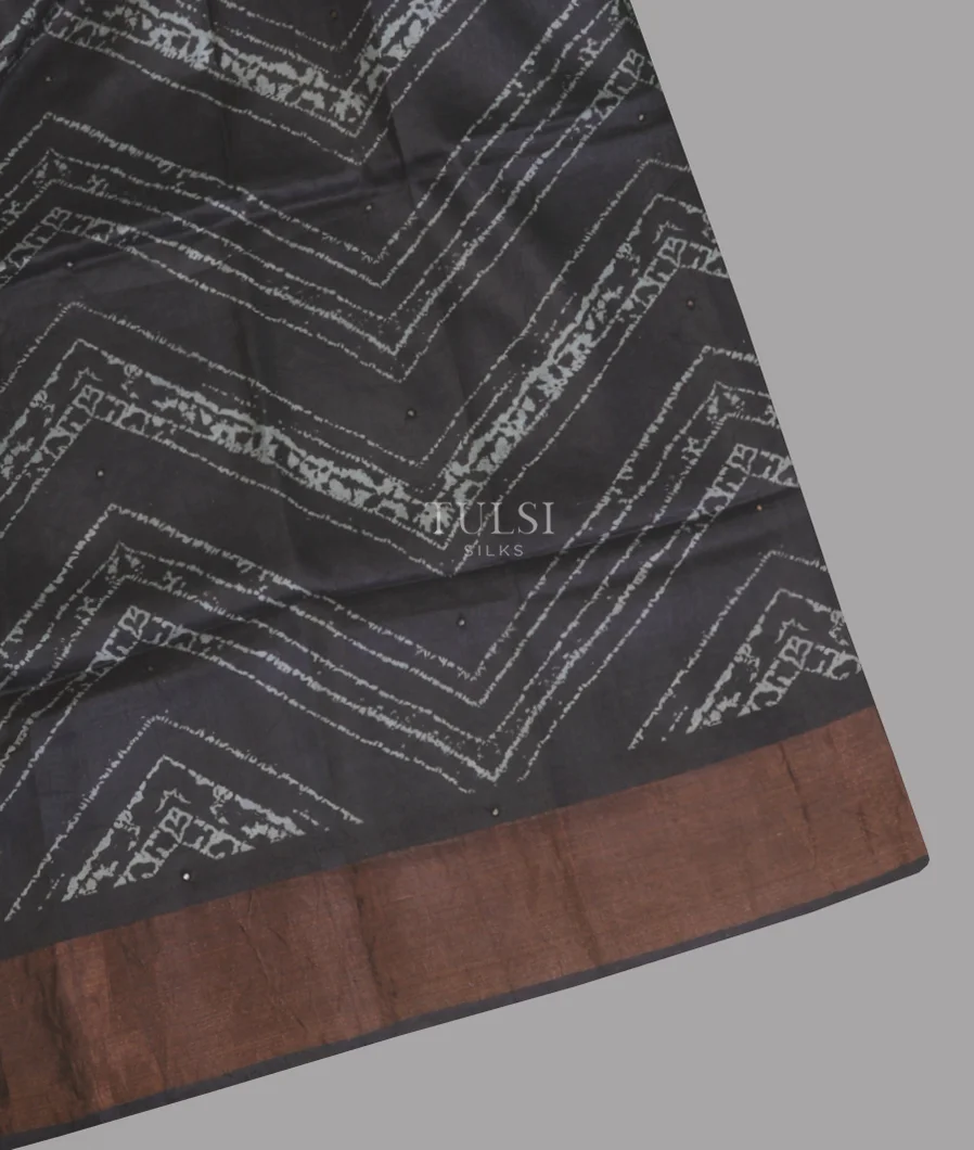 Dark Grey Tussar Printed Saree T655160-image