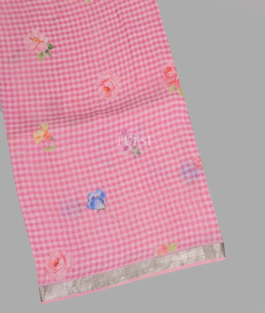 Pink And Off - White Handwoven Linen Saree T655010-image