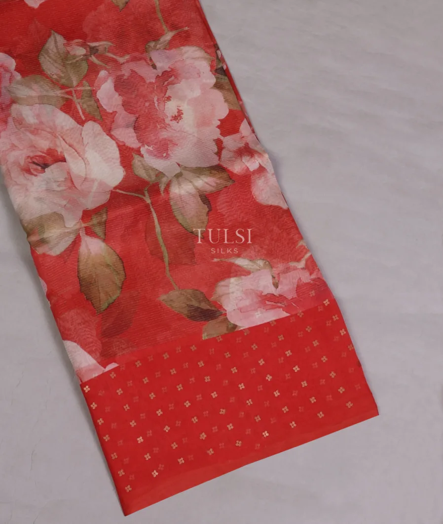 Red Tissue Organza Printed Saree T666741-image