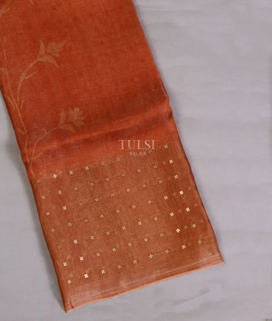 Rust Red Tissue Organza Printed Saree T666815-image
