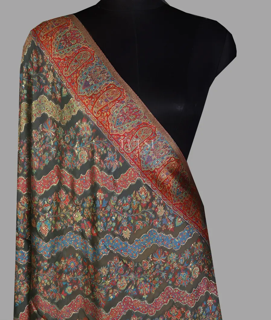 Grey Kashmir Kani Silk Dupatta T662137-image