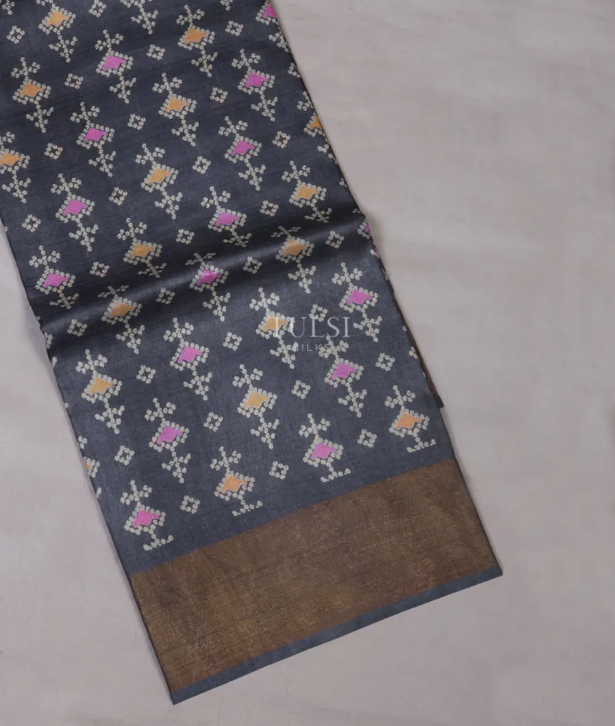 Grey Tussar Printed Saree T666240-image