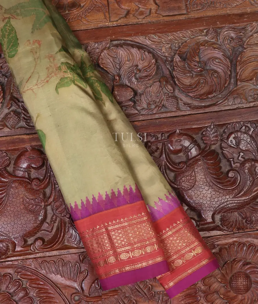 Greenish Beige Gadwal Silk Saree T662813-image