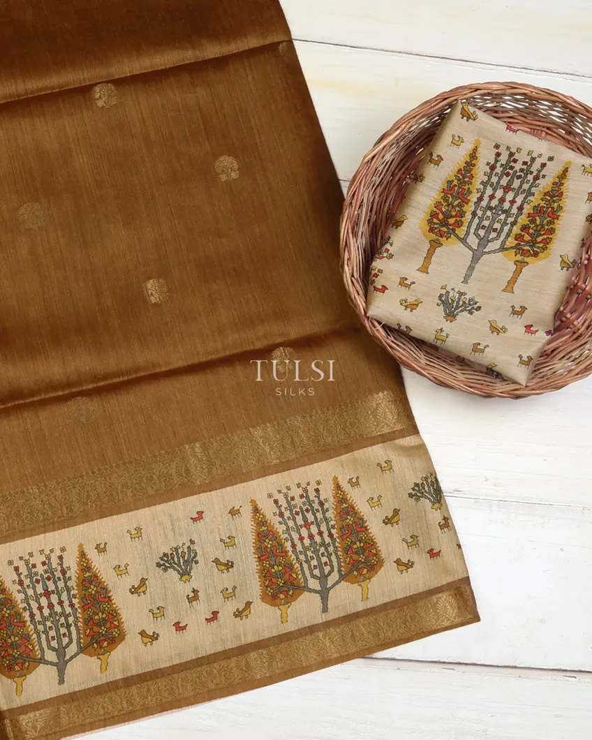 Brown Tussar Printed Saree T667505-image