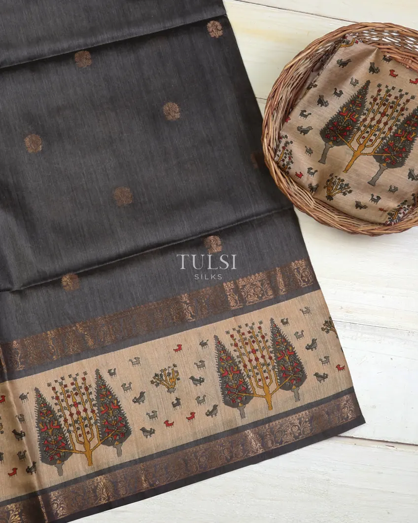 Grey Tussar Printed Saree T667510-image