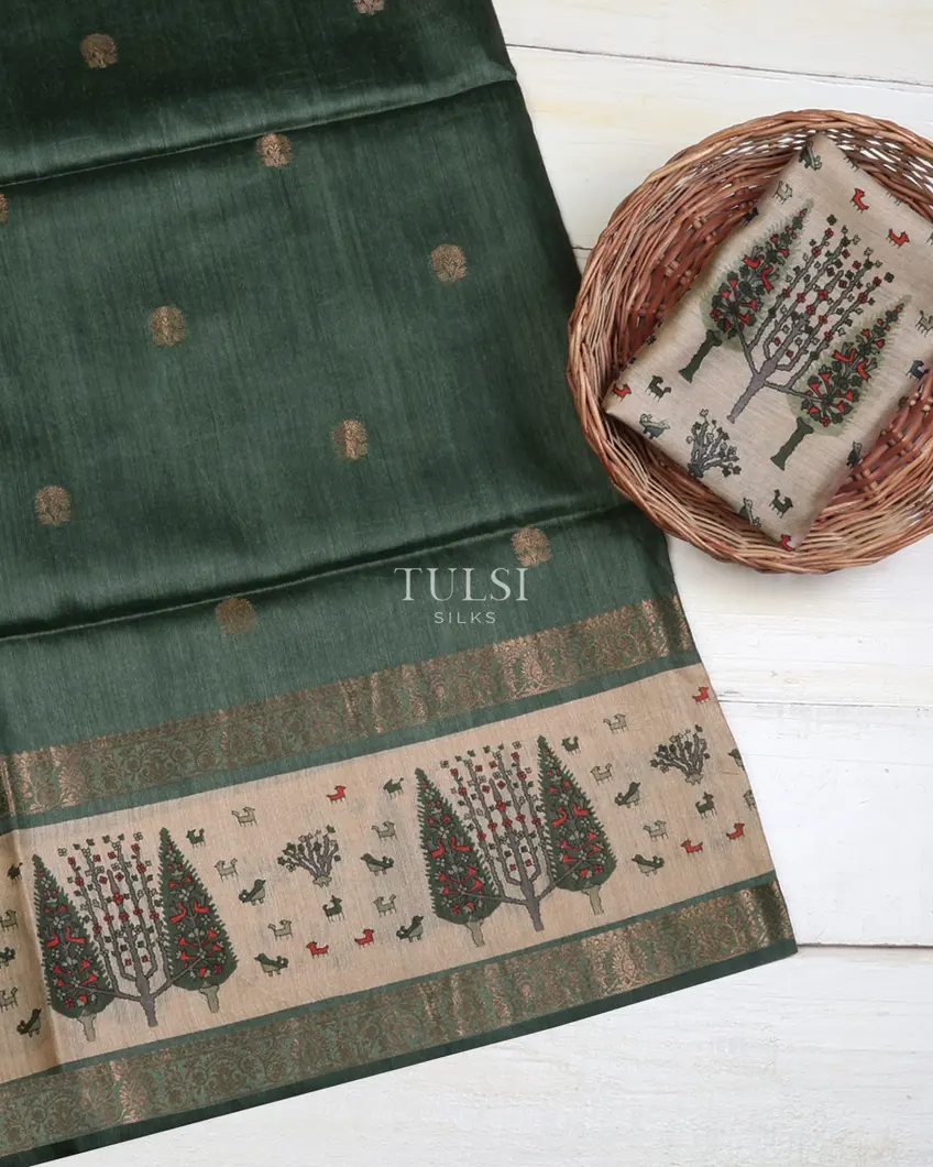 Green Tussar Printed Saree T667508-image