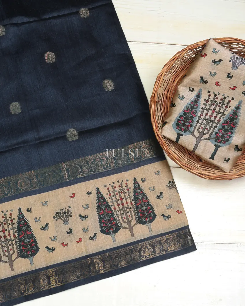 Blue Tussar Printed Saree T667503-image