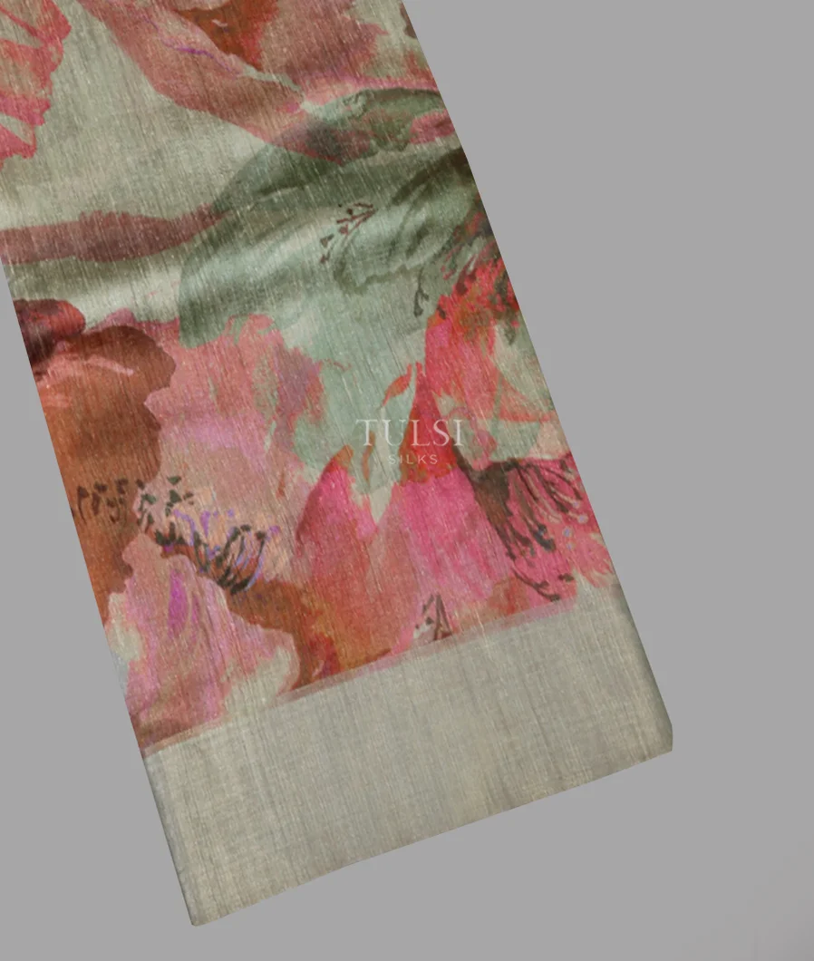 Greyish Green Tussar Printed Saree T521920-image