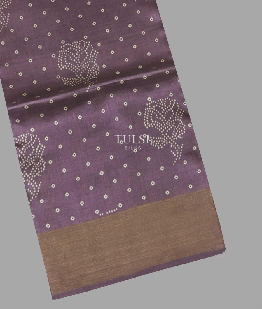 Greyish Purple Tussar Printed Saree T666260-image