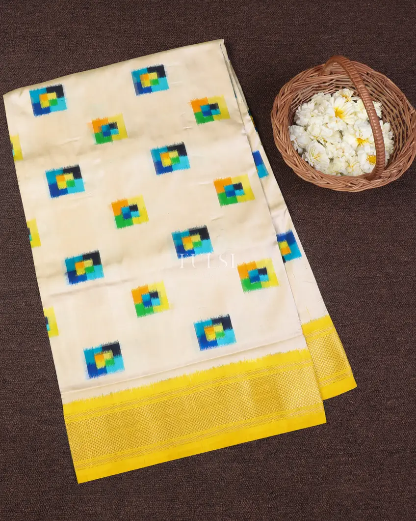 Off-White Ikat Silk Saree T668372-image