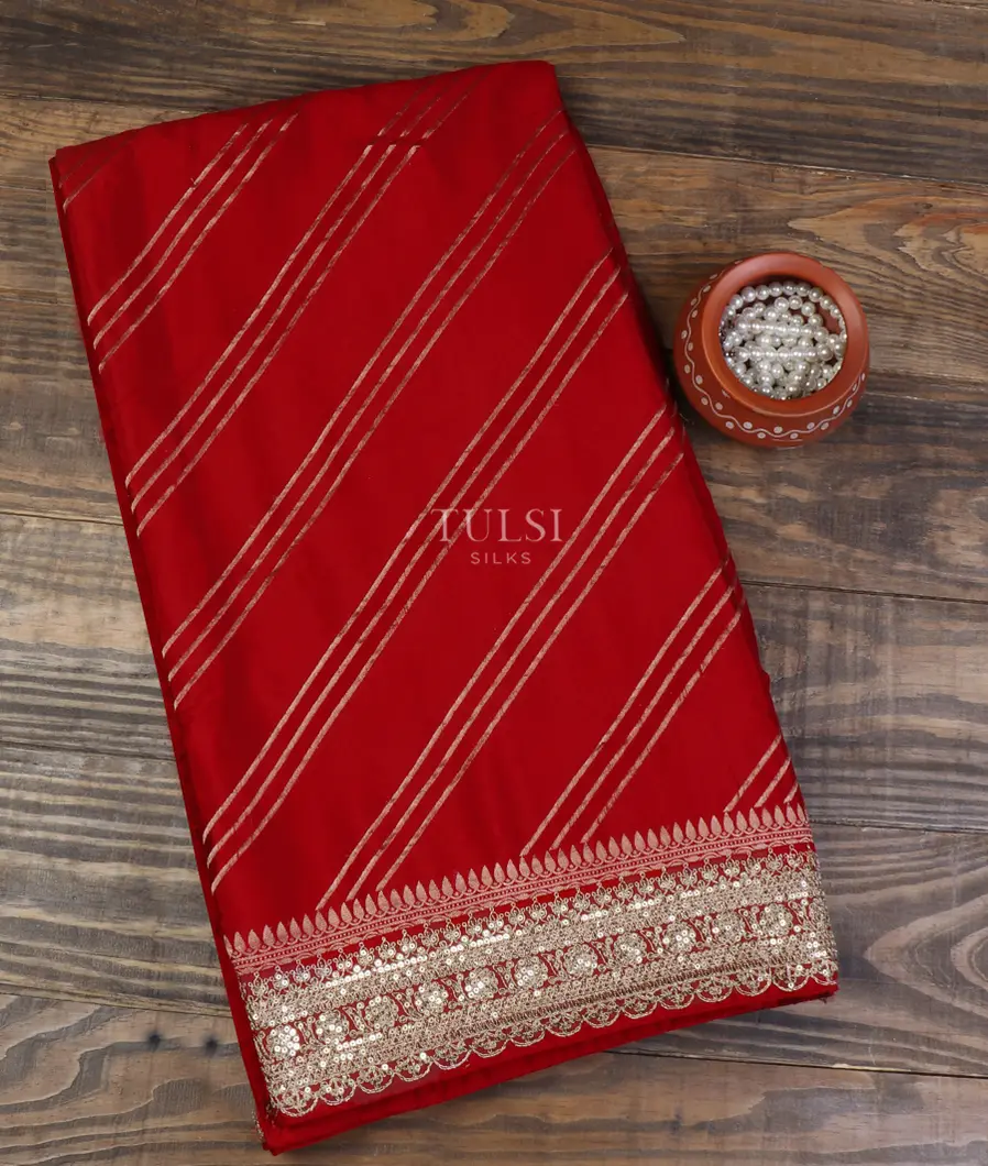 Red Crepe Silk Embroidery Saree T566733-image