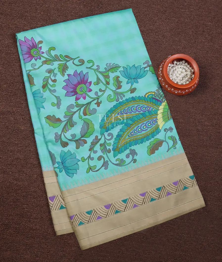 Blue Kanjivaram Silk Handpainted Saree T659024-image