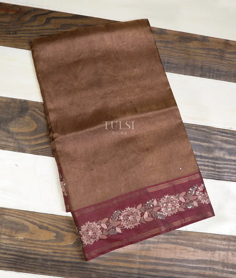 Brown Tissue Tussar Embroidery Saree T668061-image
